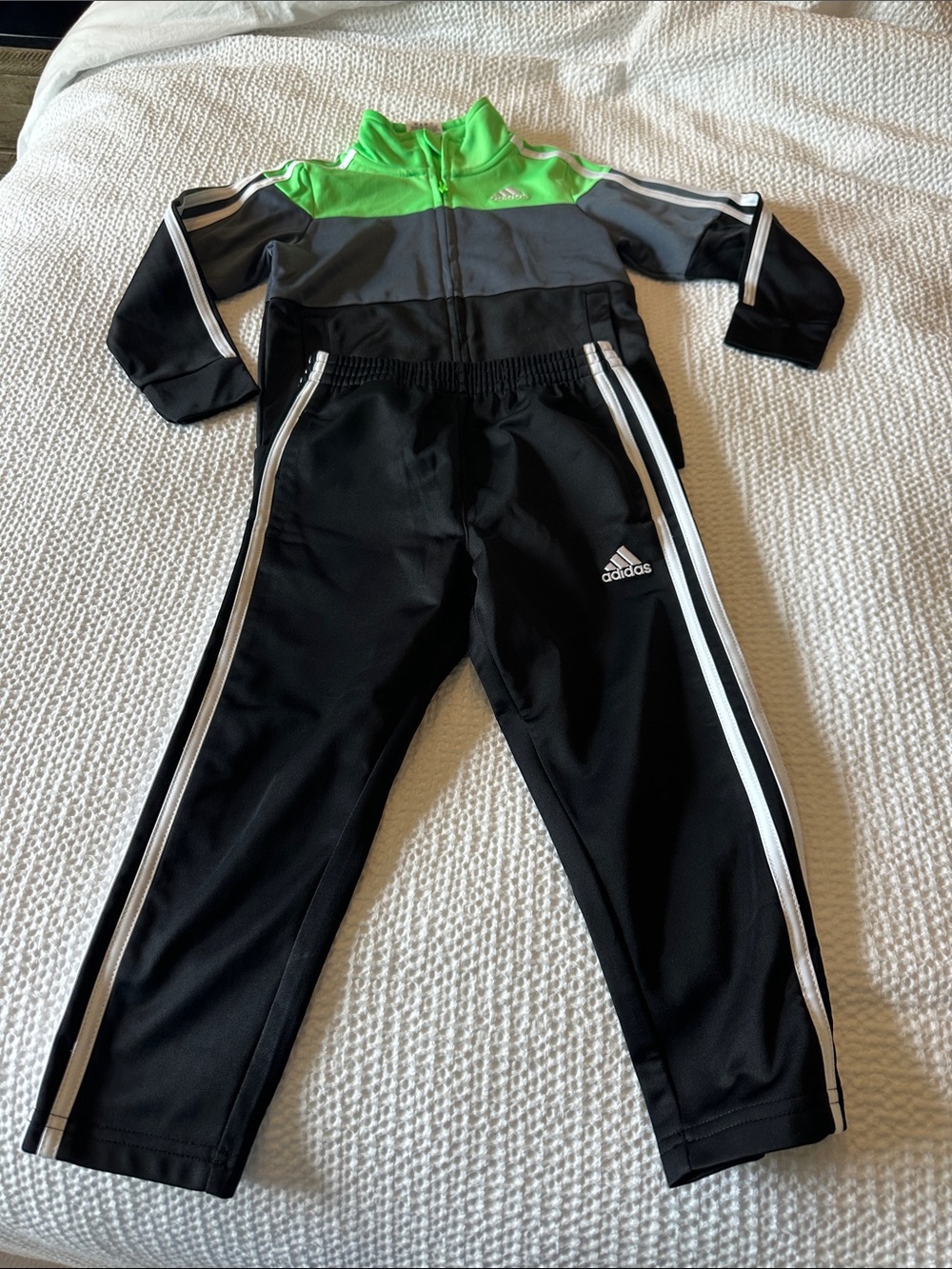 adidas Kids Black, Gray & Green Track Jacket and Pants Set